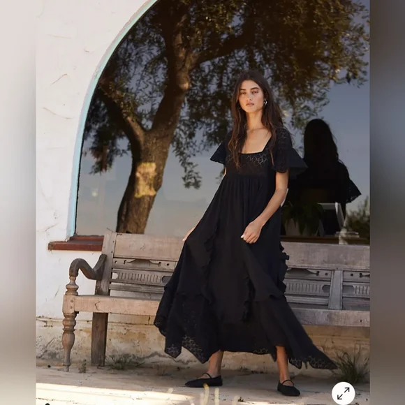 NWT XS Free People Bring The Romance Midi Dress Black - Picture 2 of 7